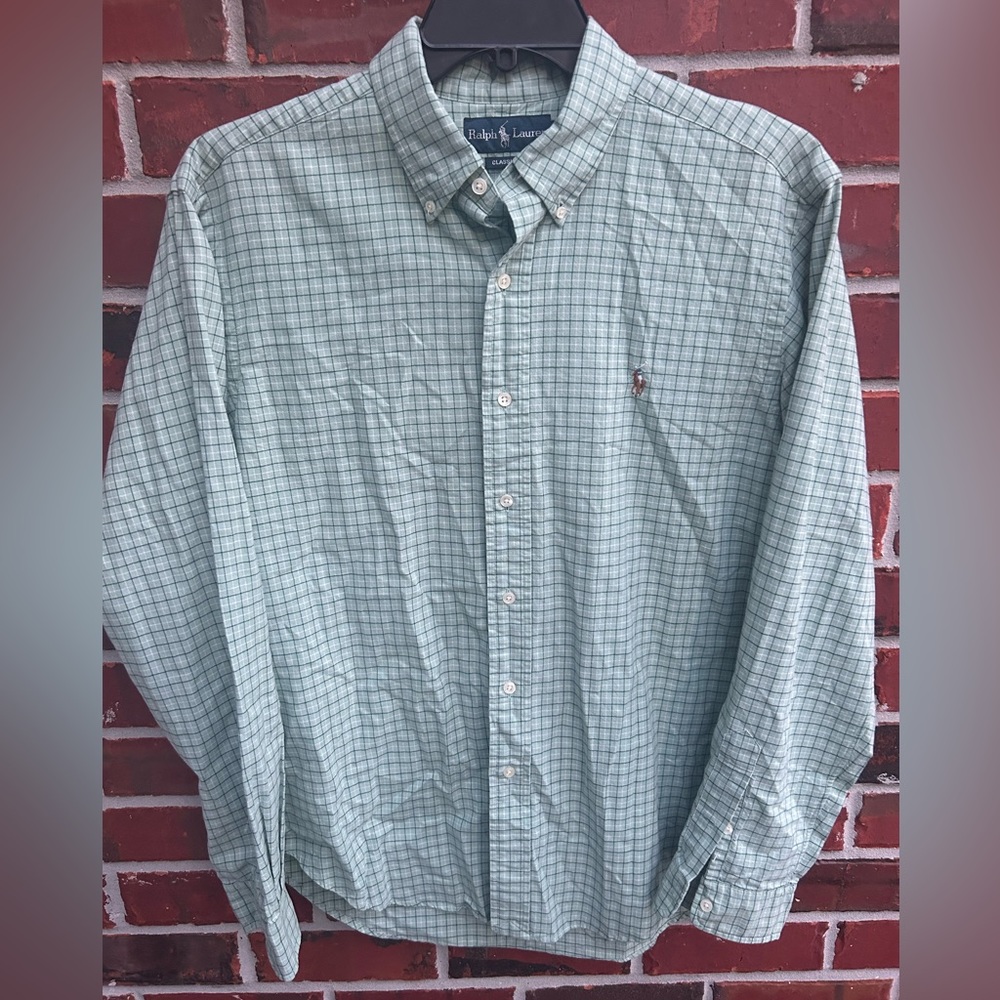 Polo by Ralph Lauren Mens Long Sleeve Button Down Green Checkered Shirt. Large